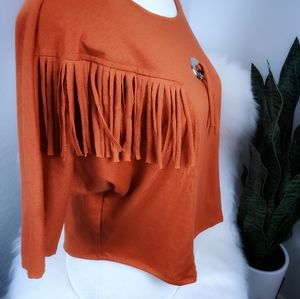 Vintage Western Fringe Rodeo Cowgirl Tee - Orange